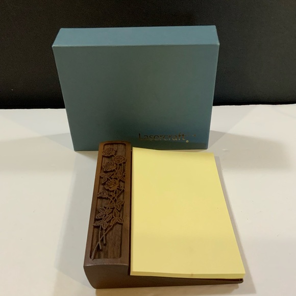 Lasercraft Post Note Holder Roses Walnut Vintage New Old Stock #24 - Picture 2 of 7